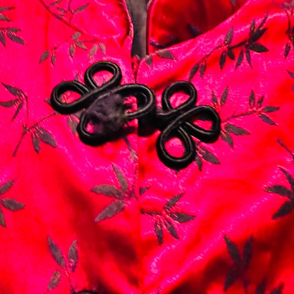 Red Satin Floral Brocade Jacket w/ Decorative Knot Closures | Med | $35 - Picture 3 of 3